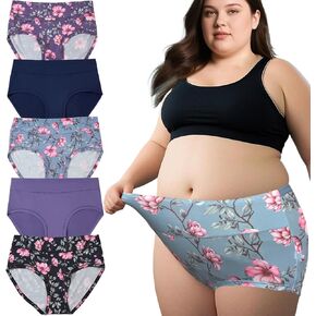 Women's Underwear Plus Size Briefs Panties XL-5XL High Waisted Ladies Panties Brief 5-Pack