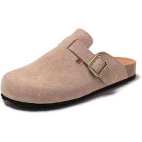 Women's Suede Clogs Leather Mules Comfort Cork Footbed Sandals Potato Shoes with Arch Support