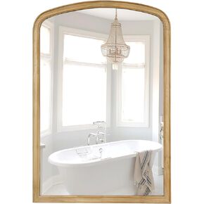 WallBeyond Arched Wall Mirror Wood Framed, 24" x 36" Rustic Farmhouse Wood Arched Mirror for Bathroom Wall Decor Entryway Living Room
