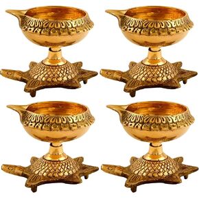 Brass Kuber Turtle Diya for Diwali Decoration [4 Pc] - Diwali Diya - Diwali Decorations for Home - Diwali Decor Clay Diyas for Puja Diwali Return Gifts - Diya Lamp for Pooja Hashcart®