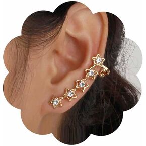 عتيقة CZ Star Ear Claf Cuff أقراط الحظ نجمة أذن الأذن الأذن الكريستال النجمة الأذن الأذن أقراط ذهبية النجمة النجوم النجمة راينستون أذن أذن