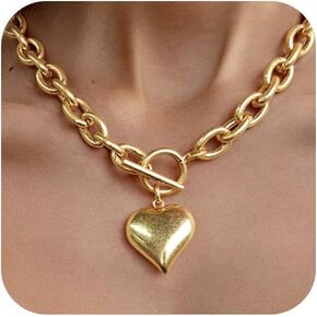 Heart Pendant Necklaces for Women Statement Chunky Chain Necklace Love Heart Charm Choker Necklace in Saudi Arabia