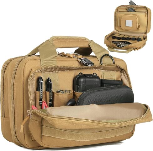 حقيبة DBTAC Gun Case Compact XS Plus | حقيبة مسدس تكتيكية 3x حقيبة إطلاق ناري مع سحاب قابل للقفل لنطاق الرماية والصيد في الهواء الطلق | جراب Molle + رقعة علم الولايات المتحدة + حافظة عالمية متضمنة in Kuwait