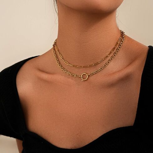Paperclip Necklace Herringbone Necklace for Women Gold Necklace 18k Gold Plated Necklaces for Women Trendy Dainty Jewelry Gifts in Saudi Arabia