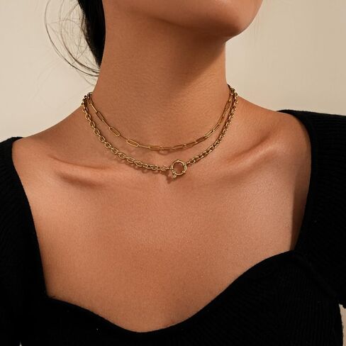 Paperclip Necklace Herringbone Necklace for Women Gold Necklace 18k Gold Plated Necklaces for Women Trendy Dainty Jewelry Gifts in Saudi Arabia