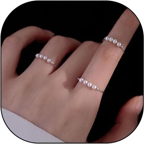 GIGB PBDK 3Pcs Small Pearl Rings Set for Women,Dainty Minimalistic Stackable Adjustable Elastic Ring for,Pearl Jewelry Holiday Gift for Women in Saudi Arabia