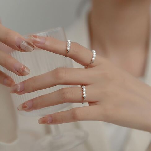 GIGB PBDK 3Pcs Small Pearl Rings Set for Women,Dainty Minimalistic Stackable Adjustable Elastic Ring for,Pearl Jewelry Holiday Gift for Women in Saudi Arabia