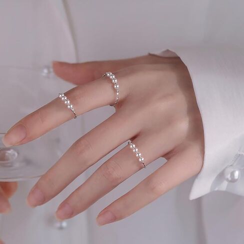 GIGB PBDK 3Pcs Small Pearl Rings Set for Women,Dainty Minimalistic Stackable Adjustable Elastic Ring for,Pearl Jewelry Holiday Gift for Women in Saudi Arabia