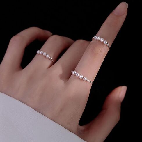 GIGB PBDK 3Pcs Small Pearl Rings Set for Women,Dainty Minimalistic Stackable Adjustable Elastic Ring for,Pearl Jewelry Holiday Gift for Women in Saudi Arabia