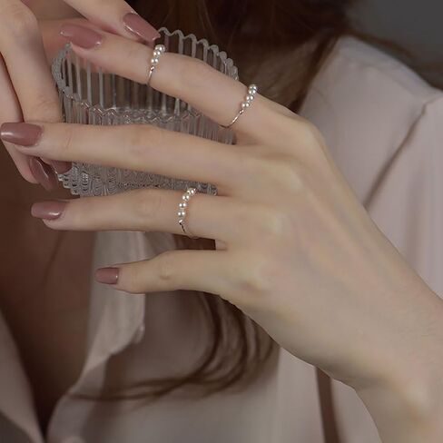 GIGB PBDK 3Pcs Small Pearl Rings Set for Women,Dainty Minimalistic Stackable Adjustable Elastic Ring for,Pearl Jewelry Holiday Gift for Women in Saudi Arabia