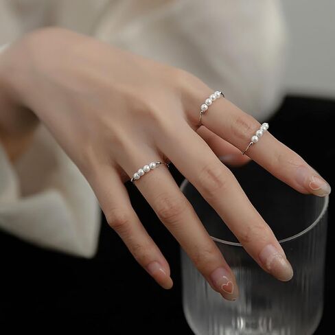 GIGB PBDK 3Pcs Small Pearl Rings Set for Women,Dainty Minimalistic Stackable Adjustable Elastic Ring for,Pearl Jewelry Holiday Gift for Women in Saudi Arabia