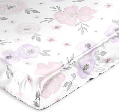 Sweet Jojo Designs Blush Pink Grey Boho Floral Girl Baby Satin Fitted Crib Sheet Infant Newborn Nursery Toddler Bed Room Standard Mattress Bohemian Farmhouse Shabby Chic Watercolor Flower Gray White in Saudi Arabia
