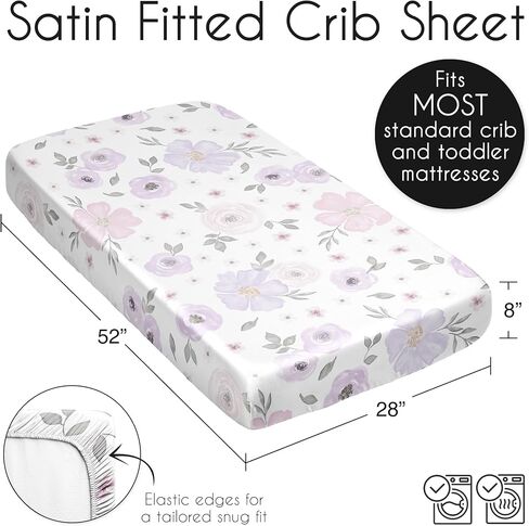 Sweet Jojo Designs Blush Pink Grey Boho Floral Girl Baby Satin Fitted Crib Sheet Infant Newborn Nursery Toddler Bed Room Standard Mattress Bohemian Farmhouse Shabby Chic Watercolor Flower Gray White in Saudi Arabia