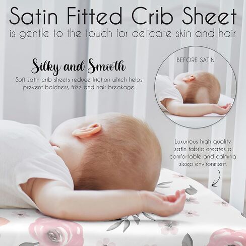 Sweet Jojo Designs Blush Pink Grey Boho Floral Girl Baby Satin Fitted Crib Sheet Infant Newborn Nursery Toddler Bed Room Standard Mattress Bohemian Farmhouse Shabby Chic Watercolor Flower Gray White in Kuwait