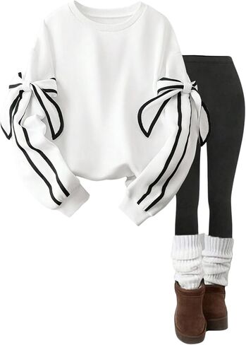 WDIRARA Women's Bow Oversized Sweatshirt Y2k Crew Neck Long Sleeve Pullover Tops in Saudi Arabia