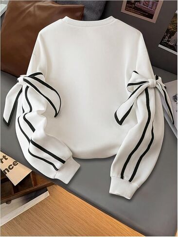 WDIRARA Women's Bow Oversized Sweatshirt Y2k Crew Neck Long Sleeve Pullover Tops in Saudi Arabia