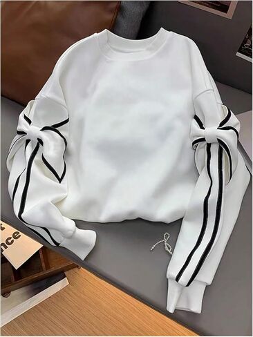 WDIRARA Women's Bow Oversized Sweatshirt Y2k Crew Neck Long Sleeve Pullover Tops in Saudi Arabia