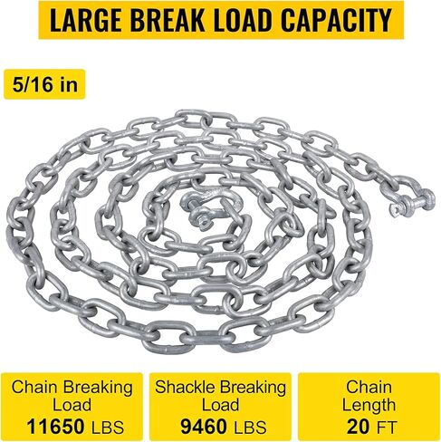 سلسلة مرساة VEVOR، سلسلة مرساة من الفولاذ المقاوم للصدأ 6 × 5/16 بوصة، سلسلة مرساة 316، سلسلة مرساة للقارب مع تكبل مجلفن 3/8 بوصة وسلسلة مرساة ممتدة 4 بوصة، تعمل مع مرساة مختلفة، سلاسل مرساة للقوارب in Kuwait