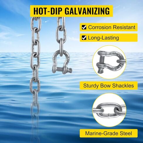 سلسلة مرساة VEVOR، سلسلة مرساة من الفولاذ المقاوم للصدأ 6 × 5/16 بوصة، سلسلة مرساة 316، سلسلة مرساة للقارب مع تكبل مجلفن 3/8 بوصة وسلسلة مرساة ممتدة 4 بوصة، تعمل مع مرساة مختلفة، سلاسل مرساة للقوارب in Kuwait