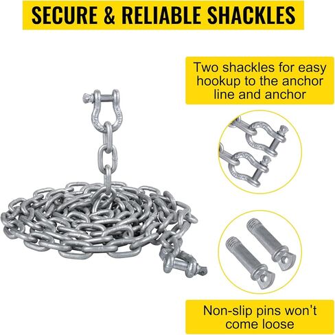 سلسلة مرساة VEVOR، سلسلة مرساة من الفولاذ المقاوم للصدأ 6 × 5/16 بوصة، سلسلة مرساة 316، سلسلة مرساة للقارب مع تكبل مجلفن 3/8 بوصة وسلسلة مرساة ممتدة 4 بوصة، تعمل مع مرساة مختلفة، سلاسل مرساة للقوارب in Kuwait