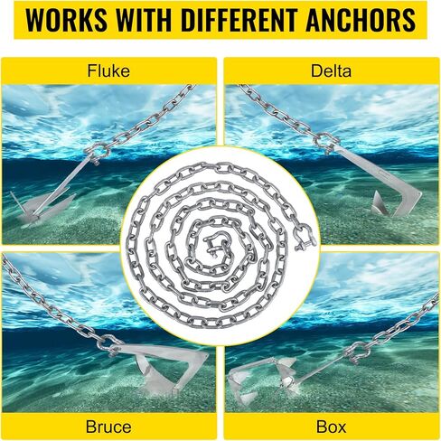 سلسلة مرساة VEVOR، سلسلة مرساة من الفولاذ المقاوم للصدأ 6 × 5/16 بوصة، سلسلة مرساة 316، سلسلة مرساة للقارب مع تكبل مجلفن 3/8 بوصة وسلسلة مرساة ممتدة 4 بوصة، تعمل مع مرساة مختلفة، سلاسل مرساة للقوارب in Kuwait