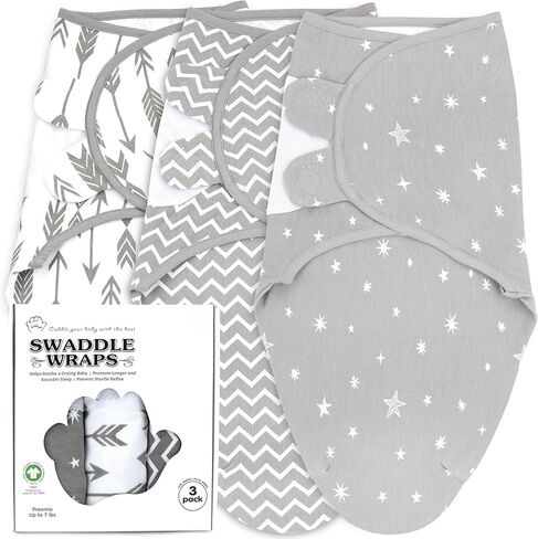 Baby Swaddle Blanket Boy Girl, 3 Pack Large Size Newborn Swaddles for 3-6 Month, Infant Adjustable Swaddling Sleep Sack, Grey in Kuwait
