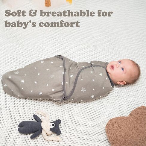 Baby Swaddle Blanket Boy Girl, 3 Pack Large Size Newborn Swaddles for 3-6 Month, Infant Adjustable Swaddling Sleep Sack, Grey in Kuwait