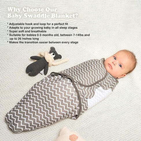 Baby Swaddle Blanket Boy Girl, 3 Pack Large Size Newborn Swaddles for 3-6 Month, Infant Adjustable Swaddling Sleep Sack, Grey in Kuwait