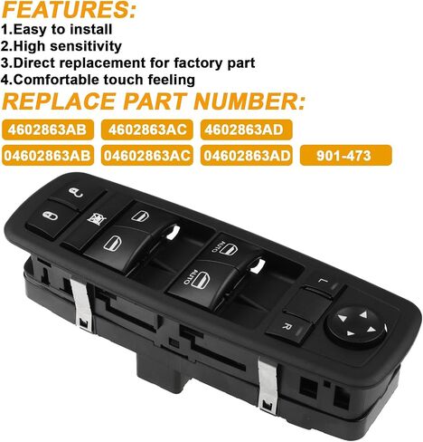 Front Left Driver Side Master Power Control Window Switch for Dodge Ram 1500 2500 3500 Truck Quad Mega Crew Cab 2009 2010 2011 2012 Replace 4602863AD 4602863AB 4602863AC 901-473 (3 Pins + 9 Pins) in Saudi Arabia