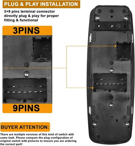 Front Left Driver Side Master Power Control Window Switch for Dodge Ram 1500 2500 3500 Truck Quad Mega Crew Cab 2009 2010 2011 2012 Replace 4602863AD 4602863AB 4602863AC 901-473 (3 Pins + 9 Pins) in Saudi Arabia