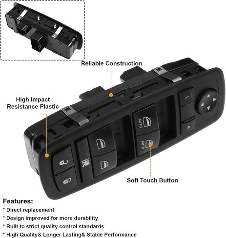 Front Left Driver Side Master Power Control Window Switch for Dodge Ram 1500 2500 3500 Truck Quad Mega Crew Cab 2009 2010 2011 2012 Replace 4602863AD 4602863AB 4602863AC 901-473 (3 Pins + 9 Pins) in Saudi Arabia