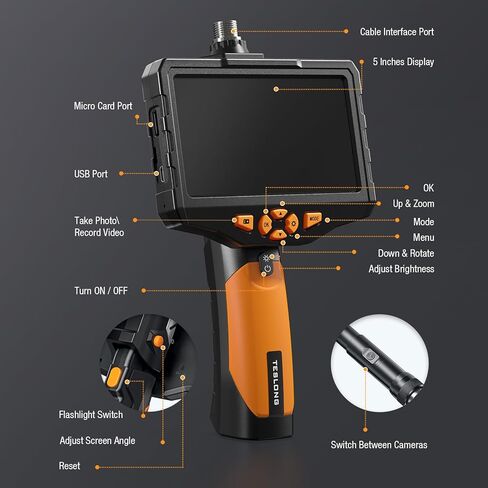 كاميرا فحص عدسة مزدوجة من تيسالونج مع شاشة LCD 4.5 بوصة، كاميرا Endoscope مع كابل مقاوم للماء بطول 5 أقدام ، بوريسكوب مع 6 مصابيح LED ، كاميرا ثعبان مع مصباح LED ، 32 جيجابايت، التوصيل والتشغيل in Saudi Arabia