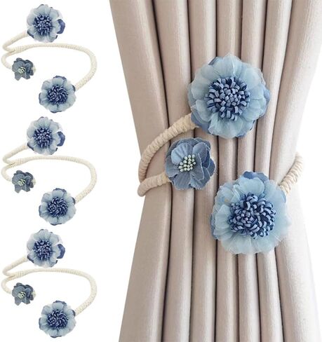 Curtain Decorative Tiebacks, 4PCS Flower Curtain Holder No-Punch Flexible Curtains Holdbacks for Bedroom Home Office Decor in Kuwait