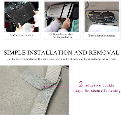 Car Sun Visor Organizer, Double Zipper Leather Visor Storage Pouch with Multi-Pocket, Sunglass Holder Storage Pocket with Elastic Band for Cars SUVs Trucks, Car Accessories (Gray) in Saudi Arabia