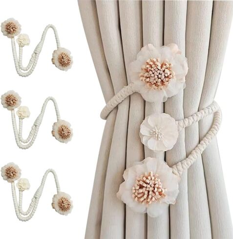 Curtain Decorative Tiebacks, 4PCS Flower Curtain Holder No-Punch Flexible Curtains Holdbacks for Bedroom Home Office Decor in Kuwait