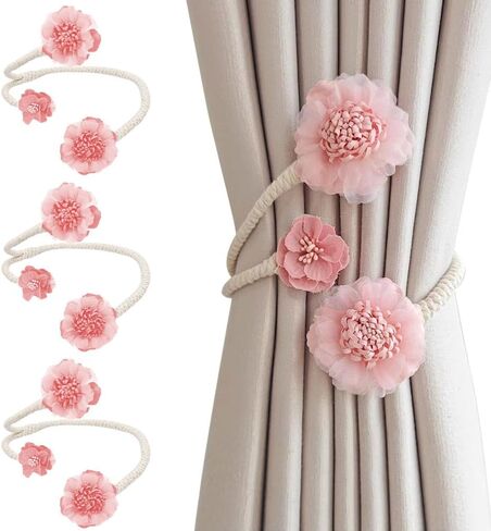 Curtain Decorative Tiebacks, 4PCS Flower Curtain Holder No-Punch Flexible Curtains Holdbacks for Bedroom Home Office Decor in Kuwait