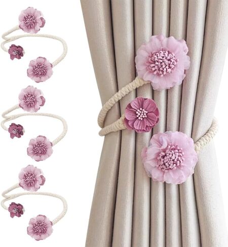 Curtain Decorative Tiebacks, 4PCS Flower Curtain Holder No-Punch Flexible Curtains Holdbacks for Bedroom Home Office Decor in Kuwait