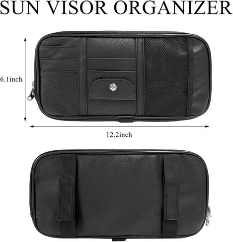 Car Sun Visor Organizer, Double Zipper Leather Visor Storage Pouch with Multi-Pocket, Sunglass Holder Storage Pocket with Elastic Band for Cars SUVs Trucks, Car Accessories (Gray) in Saudi Arabia