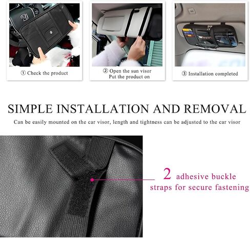 Car Sun Visor Organizer, Double Zipper Leather Visor Storage Pouch with Multi-Pocket, Sunglass Holder Storage Pocket with Elastic Band for Cars SUVs Trucks, Car Accessories (Gray) in Saudi Arabia