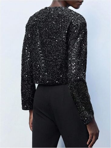Wdirara Women's Sequin Bow Knot Crot Jacket Glitter Parklling Party Wear in Kuwait