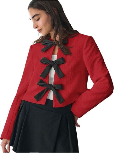 WDIRARA Women's Sequin Bow Knot Crop Jacket Glitter Sparkling Party Outerwear in Saudi Arabia