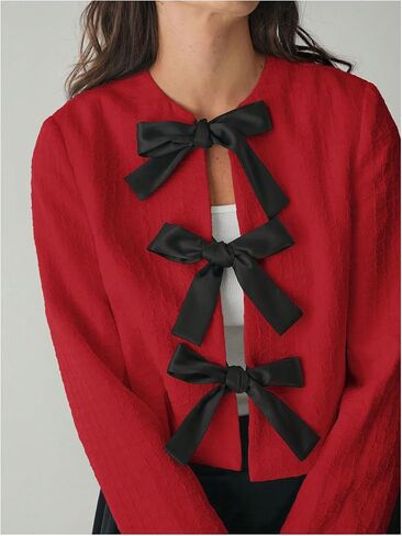 WDIRARA Women's Sequin Bow Knot Crop Jacket Glitter Sparkling Party Outerwear in Saudi Arabia