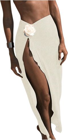 QJQ Women's Bathing Suit Cover Up Skirt 3D Floral Crochet Coverups High Slit Swimsuit Coverup Beach Skirts in Saudi Arabia
