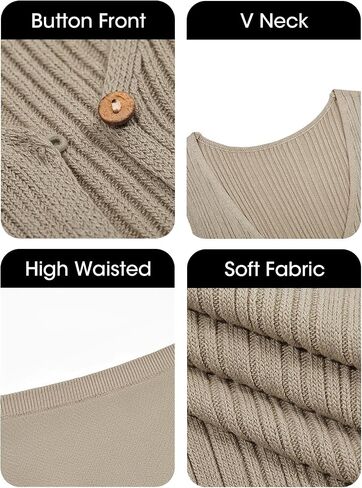 Fisoew Womens Summer 2 Piece Swimsuit Cover Ups V Neck Button Down Vest Tops Mini Skirt Sets Knitted Beach Outfits in Saudi Arabia