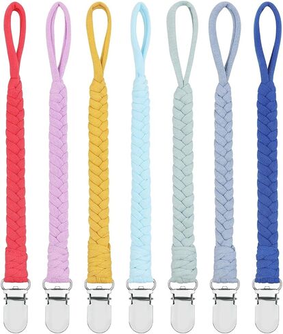 Pacifier Clips for Baby Boy and Girls, Handmade Braided Pacifier Holder, Baby Pacifiers Clips Leash Cotton Smoother Binky Clips Newborn Fits All Pacifier Unisex Baby Shower Case Birthday Gifts in Kuwait