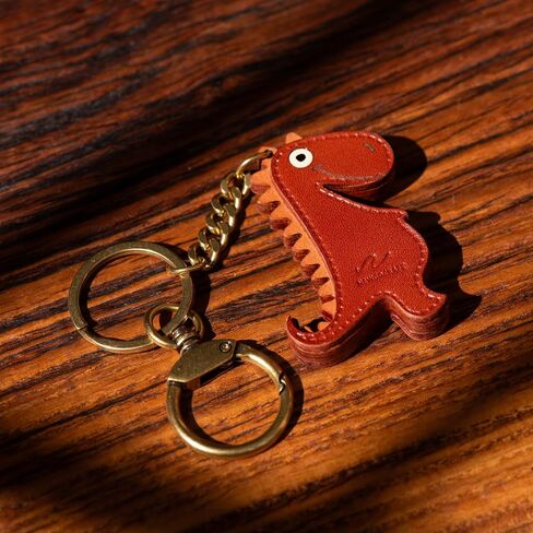 Dinosaur Keychain, Genuine Leather Handmade Key Holder for Women/Men - Cute Dino Gift for Kids, Pet & Dino Lovers in Saudi Arabia