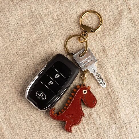 Dinosaur Keychain, Genuine Leather Handmade Key Holder for Women/Men - Cute Dino Gift for Kids, Pet & Dino Lovers in Saudi Arabia