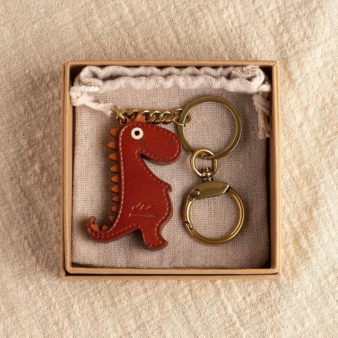 Dinosaur Keychain, Genuine Leather Handmade Key Holder for Women/Men - Cute Dino Gift for Kids, Pet & Dino Lovers in Saudi Arabia