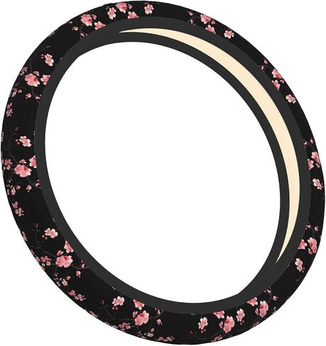 Nice Cherry Blossom Black Steering Wheel Cover 15 Inch Car Truck SUV Universal Steering Wheel Cover Durable Protector Car Accessories in Saudi Arabia