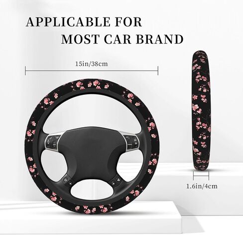 Nice Cherry Blossom Black Steering Wheel Cover 15 Inch Car Truck SUV Universal Steering Wheel Cover Durable Protector Car Accessories in Saudi Arabia
